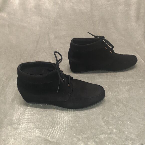 American Eagle Boots Desert Hidden Wedge Bootie Black Textile Lace Up Women's 7 - Picture 5 of 8